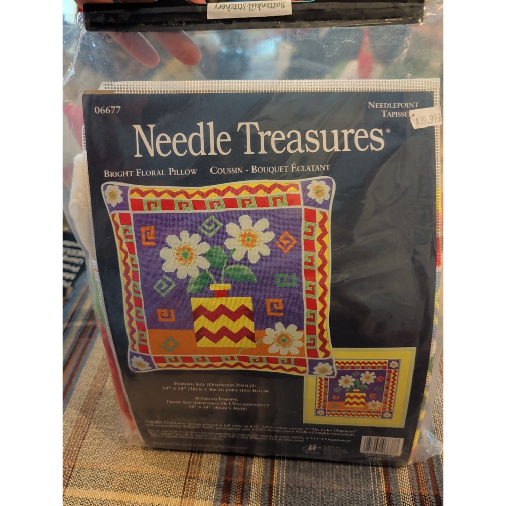 New Needle Treasures Bright Floral Needlepoint Pillow Kit 14 X 14" (06677)